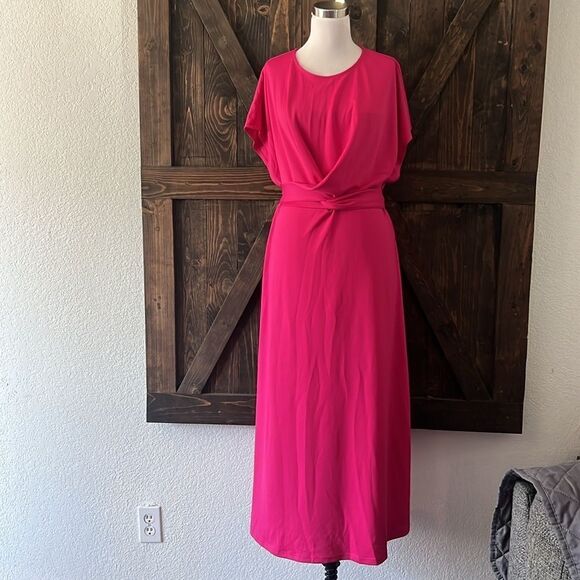 New Formal Dress Elegant Batwing Sleeve Wrap Front Tie Waist  Cocktail Dress - Picture 3 of 9